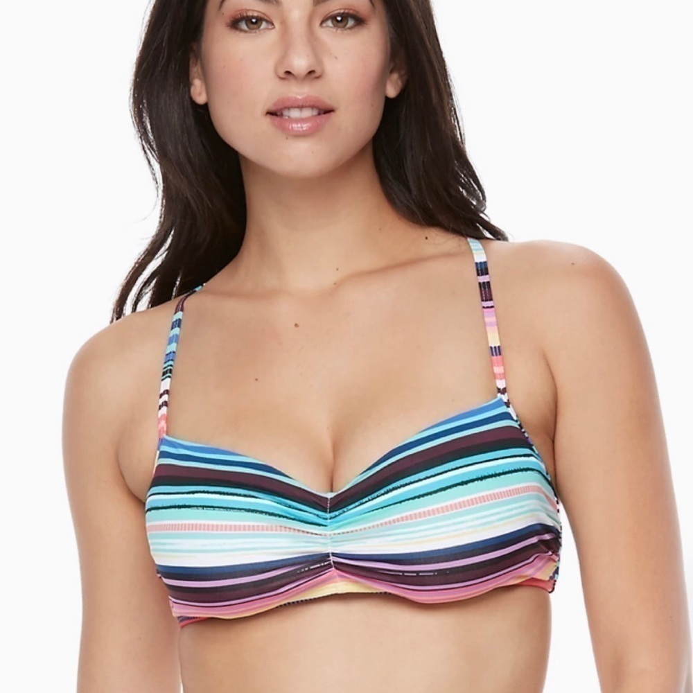 🆕 Apt 9 striped underwire padded halter striped bikini top small colorful
